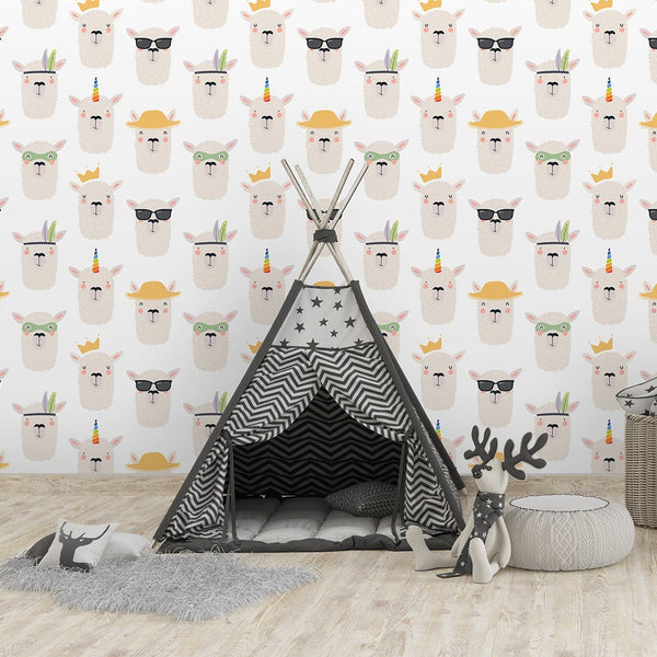 Cute Llamas Face Wallpaper CC194 - CostaCover - Peel and stick Removable Wallpaper - adhesive wallpaper - baby wall decor - Backsplash panels