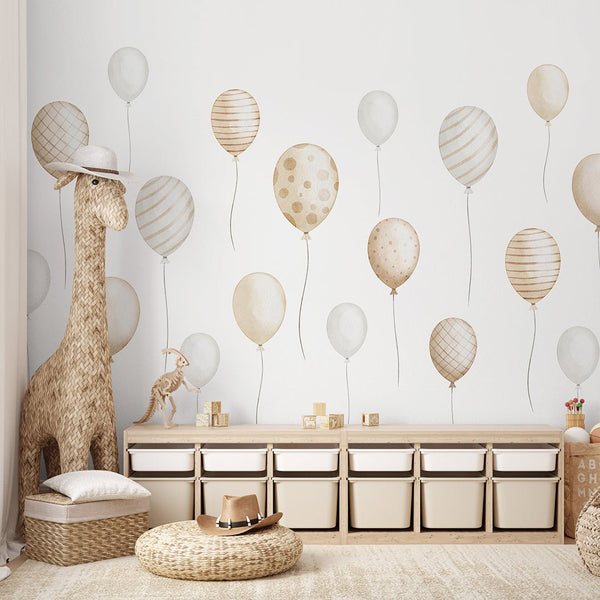 Beige Flying Balloons Wall Mural SM081 - CostaCover - Peel and stick Removable Wallpaper - Abstract - abstract wall art - abstract wallpaper