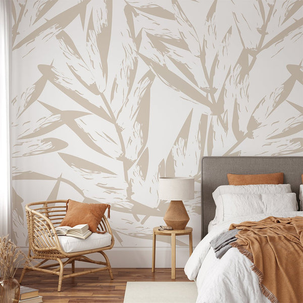 Beige Palm Leaves Grasscloth Wall Mural CG015 - CostaCover - Traditional Wallpaper - abstract wallpaper - bathroom wallpaper - bedroom wallpaper