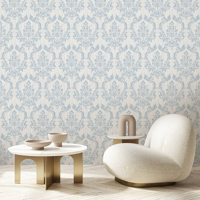 Light Blue Classic Damask Wallpaper A032