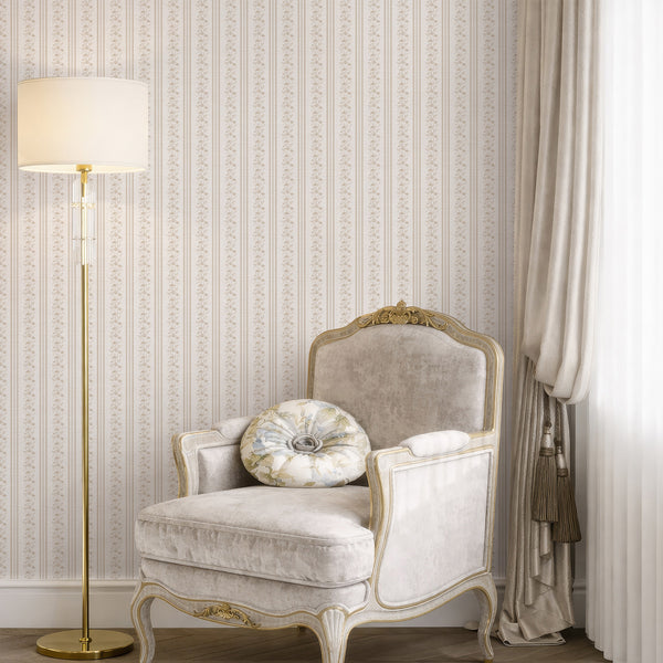 Beige Floral Stripe Wallpaper L133