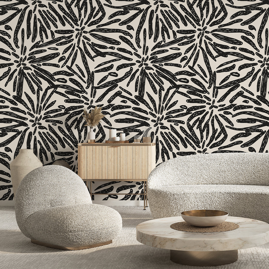 Black Beige Tribal Mudcloth Wallpaper W174