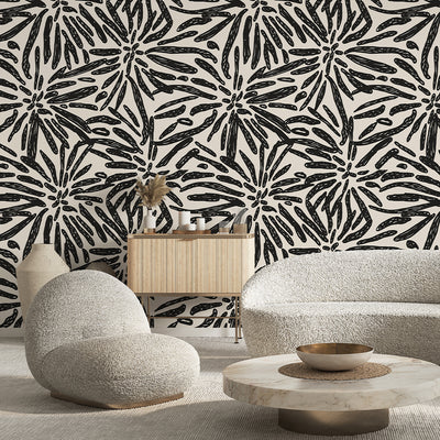 Black Beige Tribal Mudcloth Wallpaper W174
