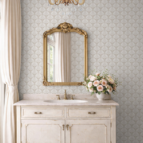 Beige Coastal Leaves Wallpaper L063