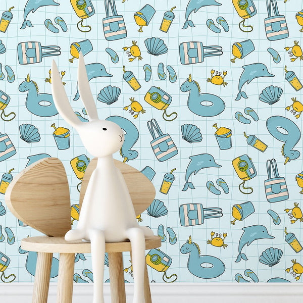 Turquoise Beach Pattern Wallpaper S104 - CostaCover - Peel and stick Removable Wallpaper - Abstract - abstract mural - abstract paint