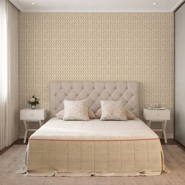 Taupe Beige Damask Wallpaper L090