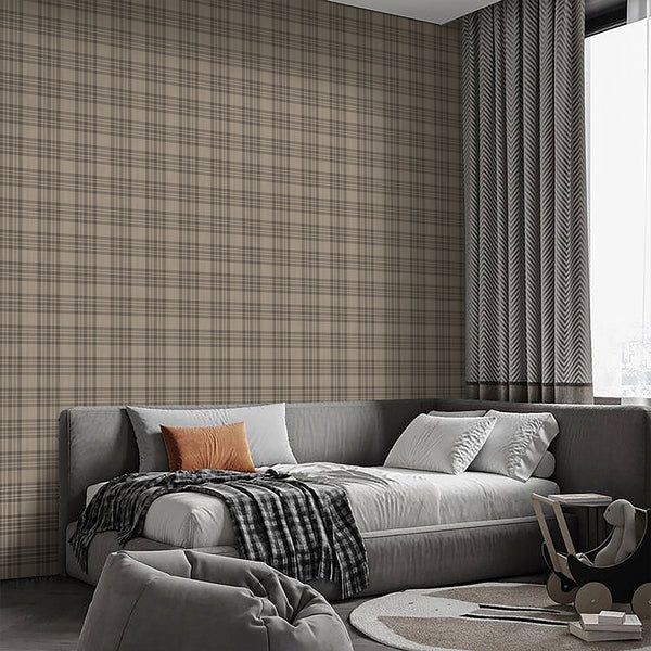 Beige Brown Plaid Wallpaper S137