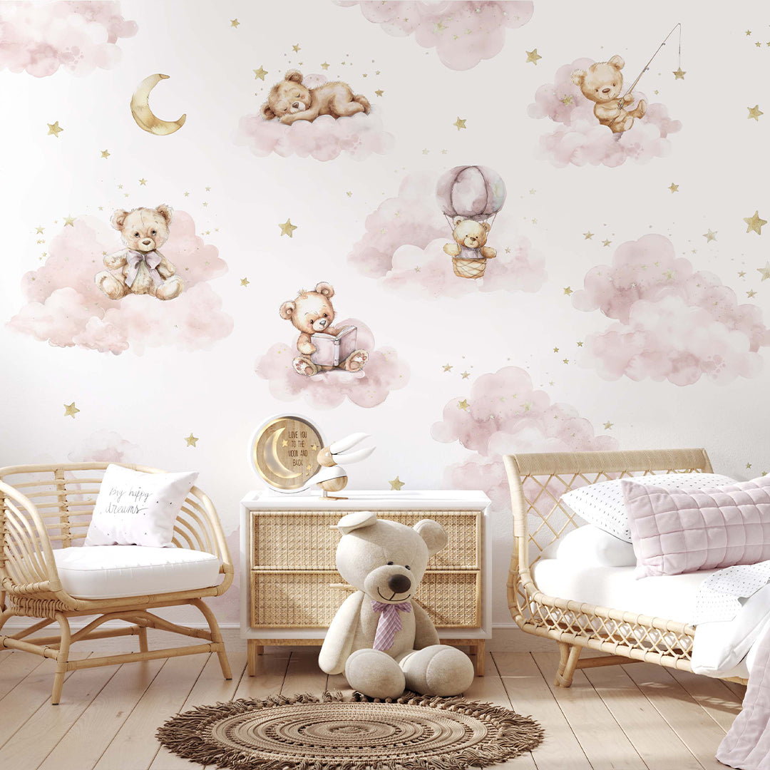 Pink Clouds and Bears Wall Mural SM009