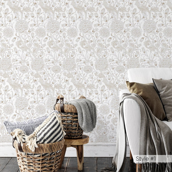 Beige Wild Tulip by Morris Wallpaper W110 - CostaCover - Peel and stick Removable Wallpaper - abstract floral - abstract wallpaper - accent wallpaper