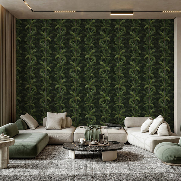 Dark Green Tropical Palm Wallpaper A137