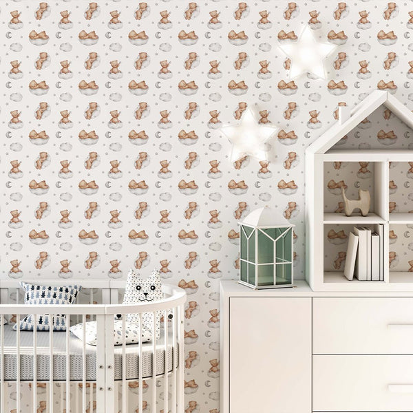 Gray Clouds and Bears Wallpaper A033 - CostaCover - Peel and stick Removable Wallpaper - abstract wallpaper - accent wallpaper - adhesive wallpaper