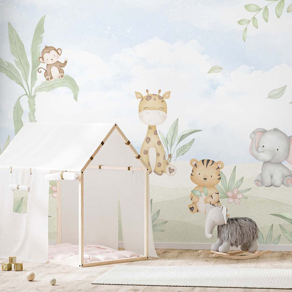 Pastel Safari Animal Wall Mural AM109 - CostaCover - Peel and stick Removable Wallpaper - abstract wall art - abstract wallpaper - accent wallpaper