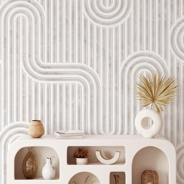 Beige Gray Line Boho Wall Mural CCM147 - CostaCover - Peel and stick Removable Wallpaper - Abstract - Abstract Labyrinth Lines - abstract lines