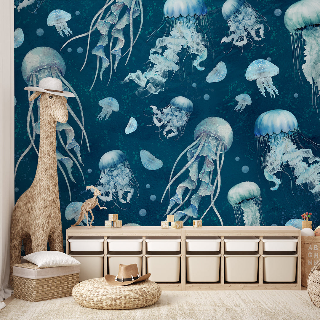 Blue Neon Jellyfish Wall Mural SM063