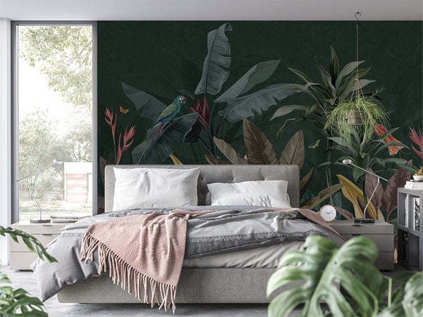 Dark Green Palm Leaves Wall Mural CCM167 - CostaCover - Peel and stick Removable Wallpaper - accent wallpaper - adhesive wallpaper - banana leaves