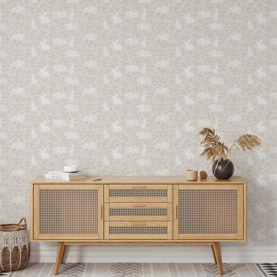Beige Floral Bunny Wallpaper W175