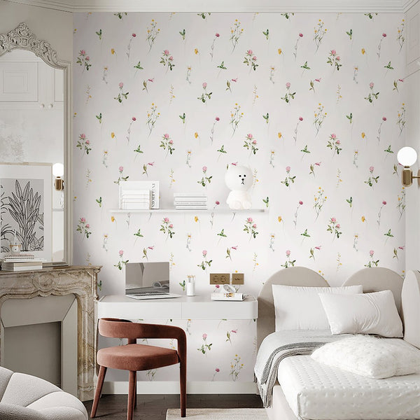 Colored Petite Wildflowers Wallpaper S068 - CostaCover - Peel and stick Removable Wallpaper - accent wallpaper - adhesive wallpaper - baby bedroom