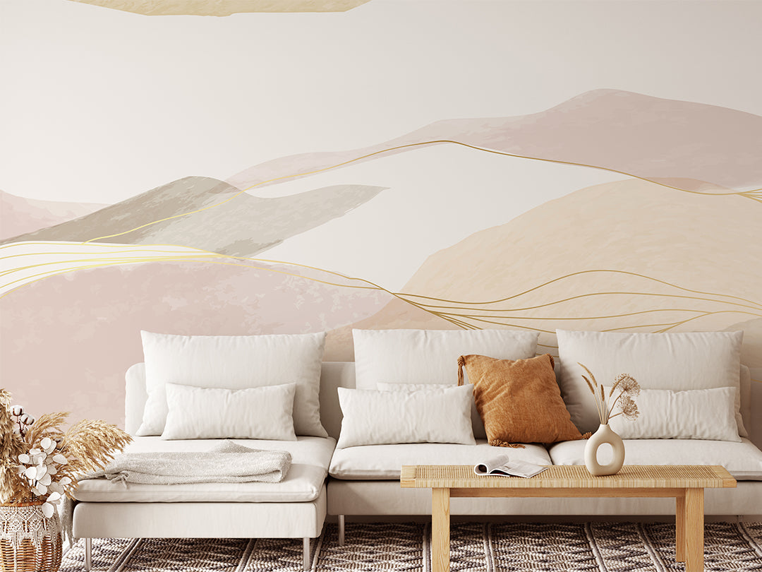 Pink & Gold Mountains Wall Mural CCM136