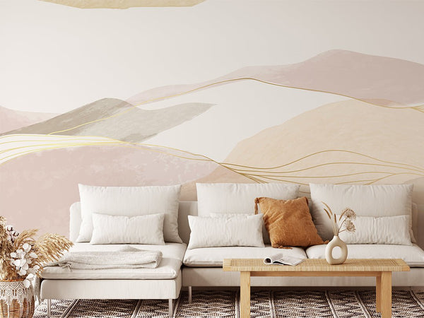 Pink & Gold Mountains Wall Mural CCM136 - CostaCover - Peel and stick Removable Wallpaper - Abstract - abstract mountains - abstract wall art