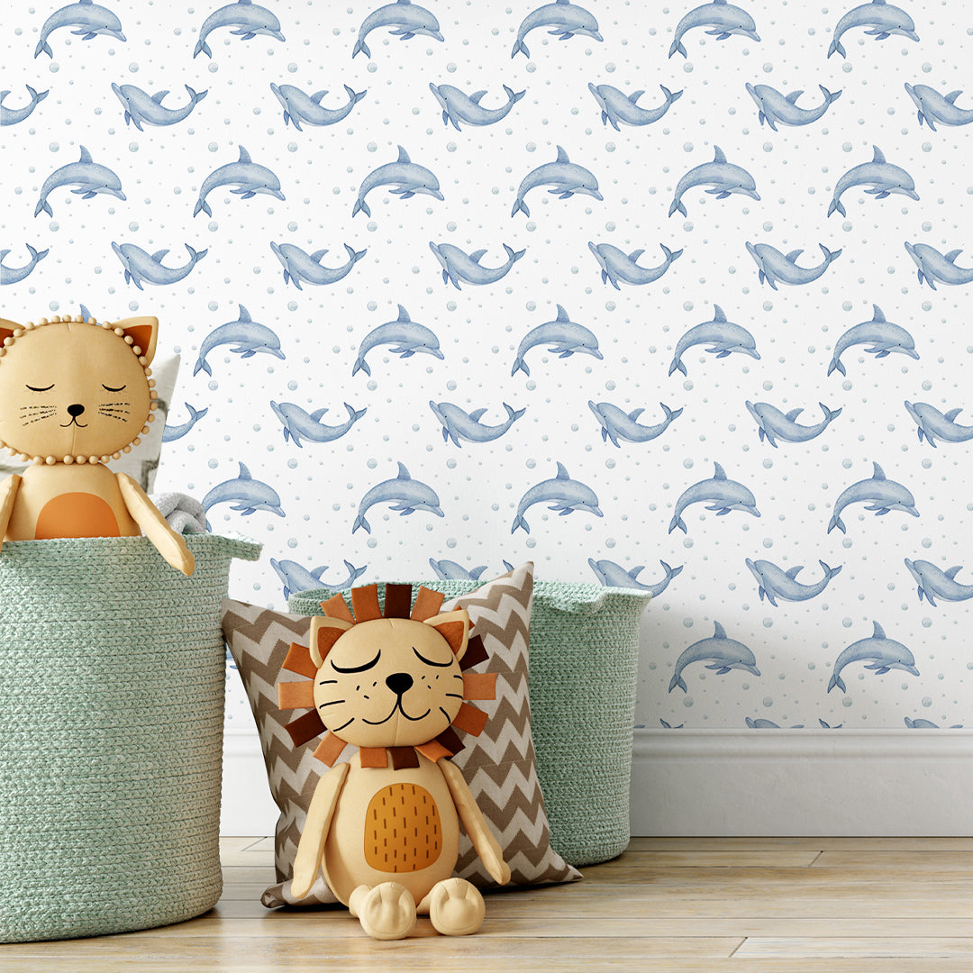 Blue Tiny Dolphins Wallpaper S086