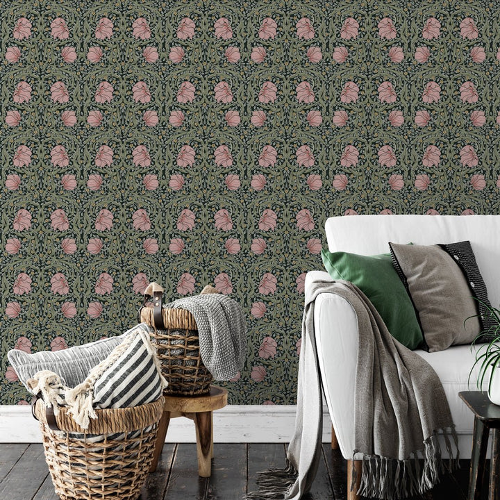 Pink & Green Pimpernel by Morris Wallpaper W080 – CostaCover