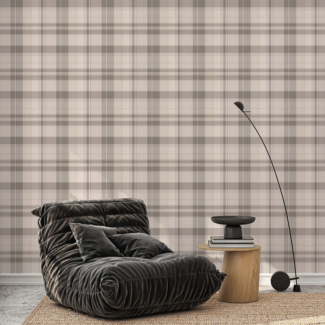 Beige Brown Plaid Wallpaper S006