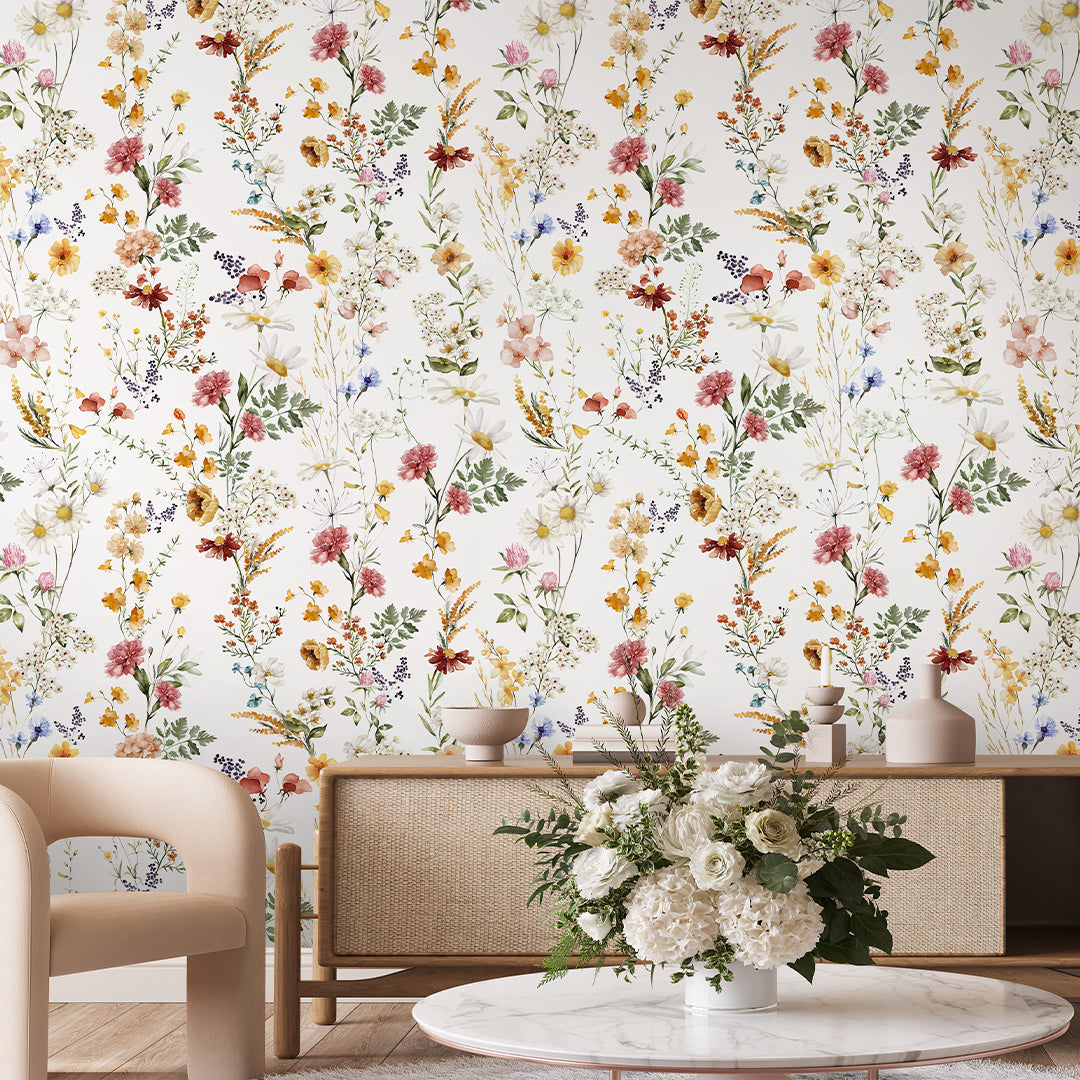 Elegant Red Yellow Wildflowers Wallpaper S074