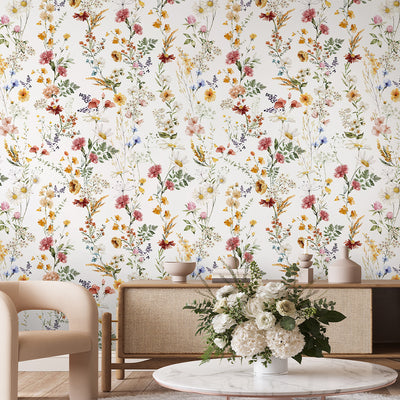 Elegant Red Yellow Wildflowers Wallpaper S074
