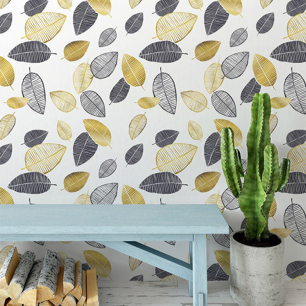 Hand Drawn Leaves Wallpaper CC164 - CostaCover - Peel and stick Removable Wallpaper - Abstract - abstract wallpaper - adhesive wallpaper