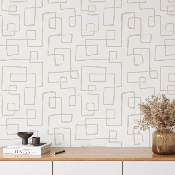 Abstract Beige Line Wallpaper W019 - CostaCover - Peel and stick Removable Wallpaper - Abstract - abstract lines - abstract wall art