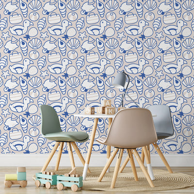 Blue Beige Beach Pattern Wallpaper S105