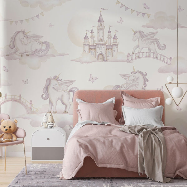 Magic Kingdom & Unicorn Wall Mural AM140 - CostaCover-Peel and stick Removable Wallpaper-accent wallpaper-adhesive wallpaper-baby bedroom