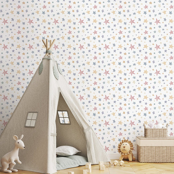 Colored Stars Nursery Wallpaper S120 - CostaCover-Peel and stick Removable Wallpaper-Abstract-abstract wallpaper-accent wallpaper