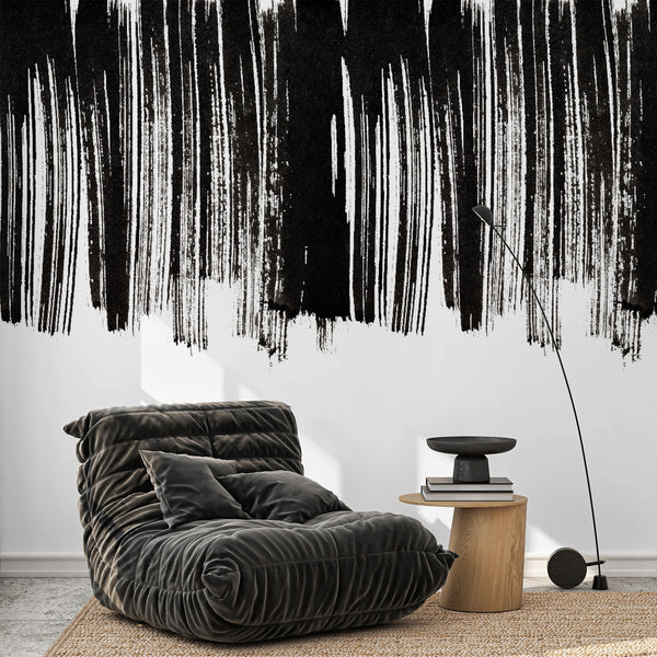 Black White Brushstroke Wall Mural AM189