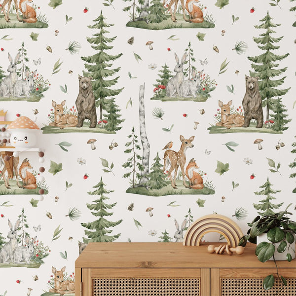 Forest Animals Wallpaper W074 - CostaCover - Peel and stick Removable Wallpaper - abstract wall art - accent wallpaper - adhesive wallpaper