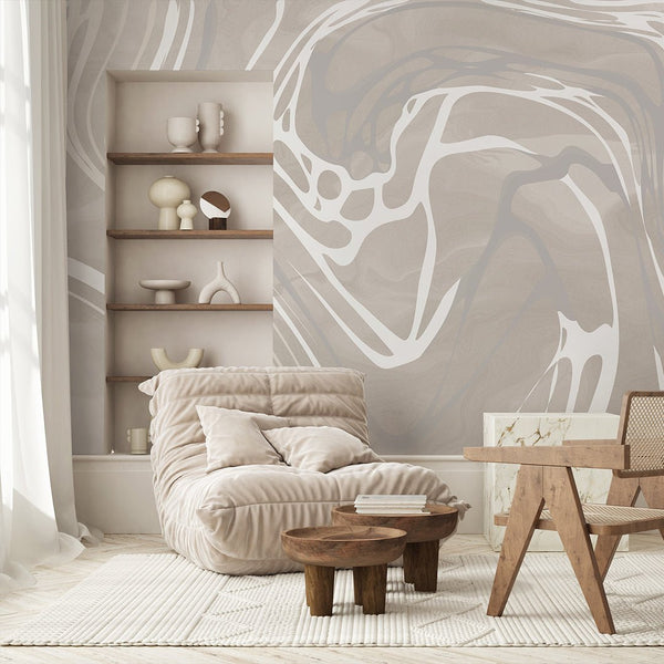 Beige & White Water Ripples Wall Mural AM011 - CostaCover - Peel and stick Removable Wallpaper - about walls - Abstract - abstract arches