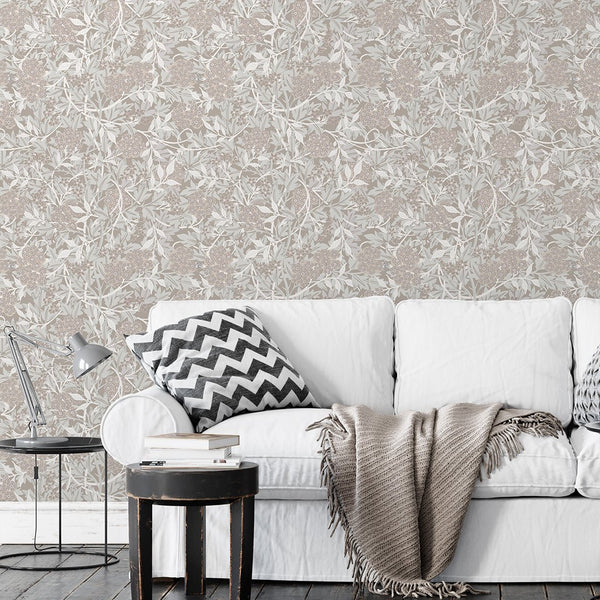 Beige & Brown Jasmine by Morris Wallpaper W105 - CostaCover - Peel and stick Removable Wallpaper - abstract floral - abstract wall art - abstract wallpaper