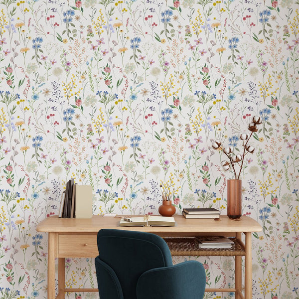 Сolorful Floral Garden Wallpaper W047 - CostaCover - Peel and stick Removable Wallpaper - abstract wallpaper - accent wallpaper - adhesive wallpaper