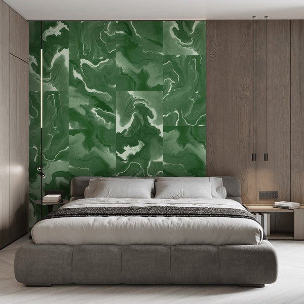 Green Marble Squares Wall Mural AM033 - CostaCover - Peel and stick Removable Wallpaper - about walls - Abstract - Abstract Labyrinth Lines