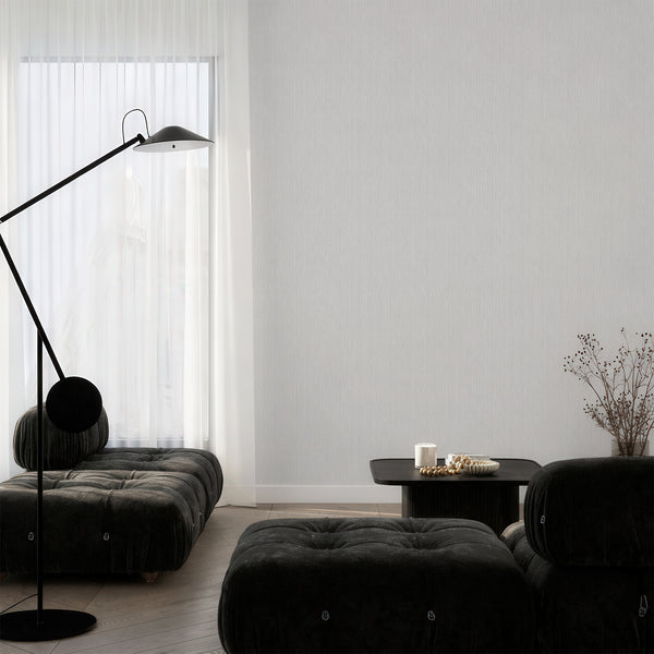 Chic Light Gray Vertical Texture Wallpaper with a compact, textile-like surface and warm gray tones. Perfect for entryways or home offices, this removable wallpaper emphasizes eco-friendly materials and a high-quality finish, providing easy application and repositioning.