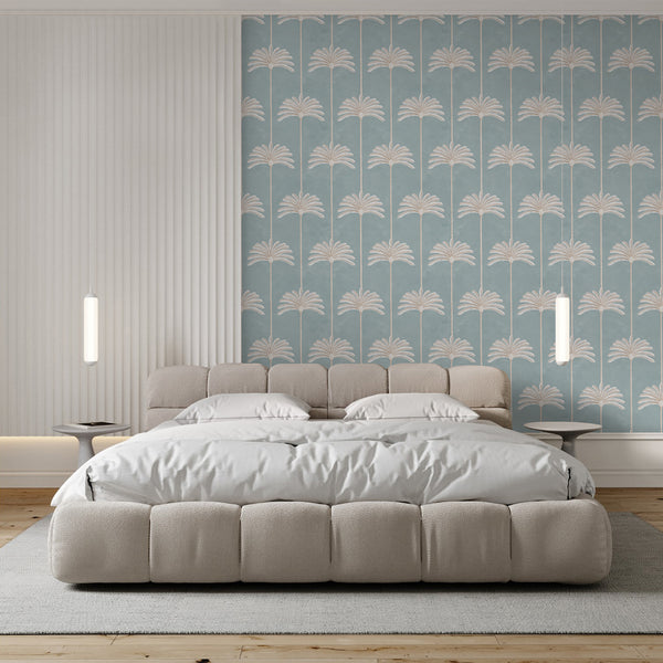 Soft Teal Palms Wallpaper A126