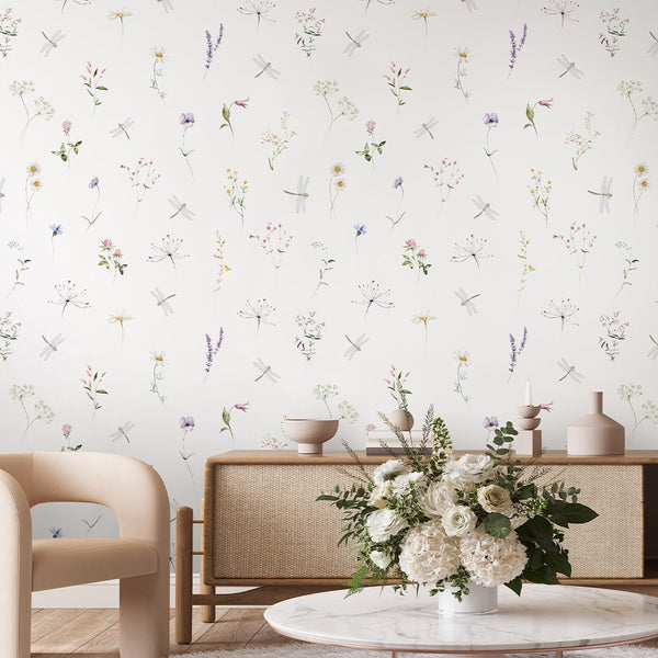 Floral Garden Wildflowers Wallpaper S069 - CostaCover-Peel and stick Removable Wallpaper-accent wallpaper-adhesive wallpaper-baby bedroom