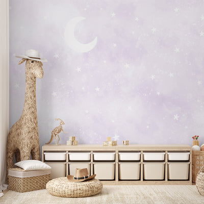Pastel Purple Moon & Stars Wall Mural SM076