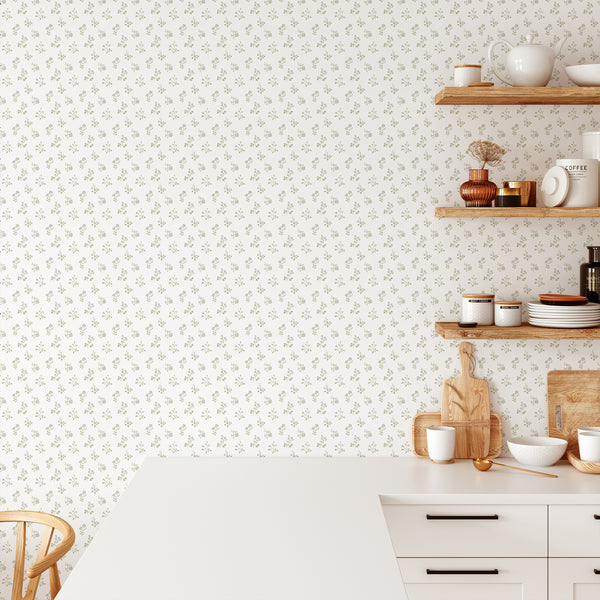 Green Farmhouse Floral Wallpaper CC368