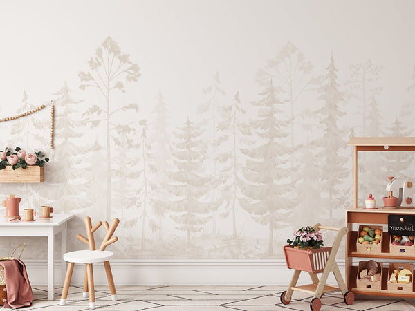 Beige Watercolor Pine Trees Wall Mural WM097 - CostaCover - Peel and stick Removable Wallpaper - abstract wallpaper - accent wallpaper - adhesive wallpaper