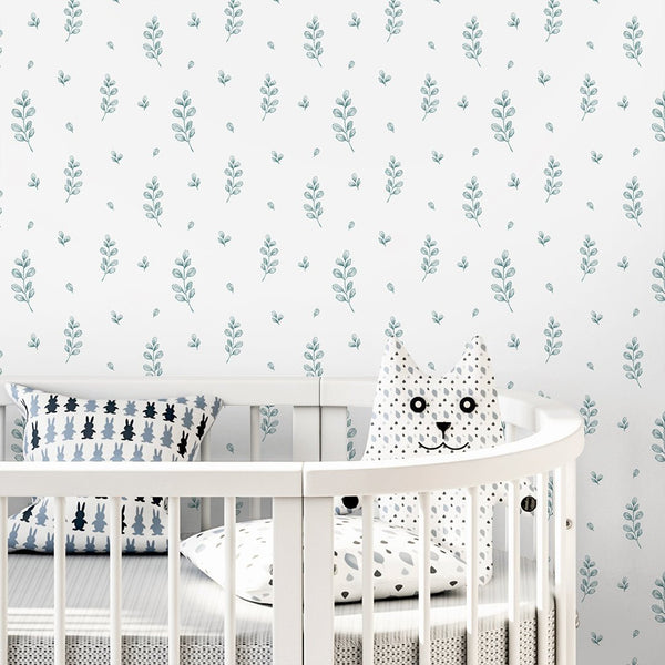 Tiny Green Floral Wallpaper A054 - CostaCover-Peel and stick Removable Wallpaper-accent wallpaper-adhesive wallpaper-baby bedroom