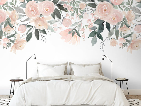 Watercolor Roses Wall Mural WM014 - CostaCover - Peel and stick Removable Wallpaper - adhesive wallpaper - bedroom wallpaper - botanical