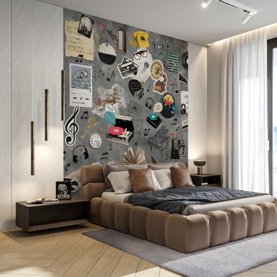 Gray Vintage Music Collage Wall Mural SM108