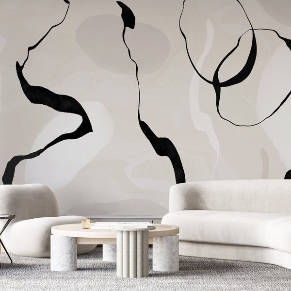Black Beige Lines Wall Mural AM036 - CostaCover - Peel and stick Removable Wallpaper - about walls - Abstract - Abstract Labyrinth Lines