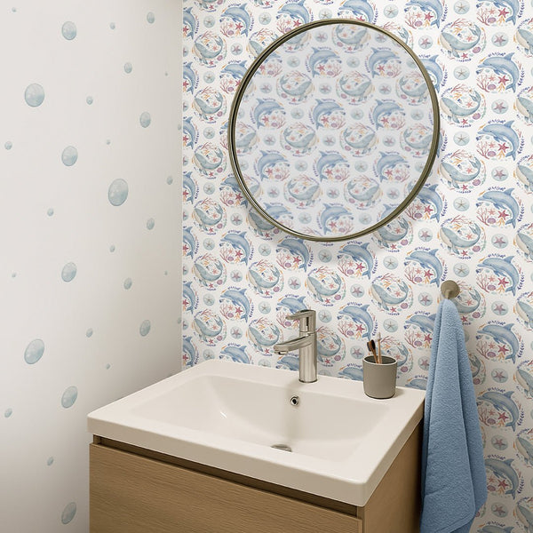 Blue Whale and Dolphin Wallpaper S093 - CostaCover - Peel and stick Removable Wallpaper - Abstract - abstract wall art - abstract wallpaper